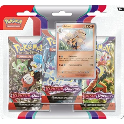 Abbildung von Pokémon Sammelkartenspiel: 3er Pack Karmesin &amp; Purpur Arkani (3 Boosterpacks 1 holografische Promokarte)