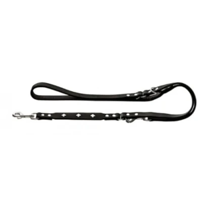 Abbildung von HUNTER Verstellbare Hundeführleine SWISS, Farbe: schwarz, weiches Rindsleder, schweizer Kreuz, elegante Optik, 3 fache Verstellmöglichkeit, komfortabel, Made in Germany, Größe: 18/200