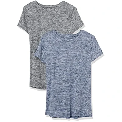 Abbildung von Amazon Essentials Damen Active Quick Dry Tech Stretch Kurzarm T Shirt mit Rundhalsausschnitt (in Übergröße erhältlich), 2er Pack, Marineblau Heidekraut/Schwarz Heide, S