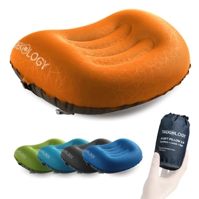 Abbildung von TREKOLOGY Aluft 2.0 Ultraleicht Reisekissen Aufblasbar Aufblasbares Kissen Camping für Schlafen, Nacken &amp; Lendenwirbelstütze Beim Strand, Wandern, Backpacking Schnelles Entleeren mit Antirutsch