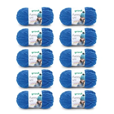 Abbildung von Gründl Wolle Funny uni weiche Chenille zum Häkeln Chenillegarn aus 100 % Polyester, 10 Knäuel (100 g/ 120 m, Nadelstärke: 5 6) Royalblau