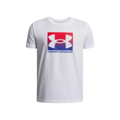 Abbildung von Under Armour Jungen Boxed Logo Short Sleeve T Shirt, Weiß/Royal, 14 Jahre EU