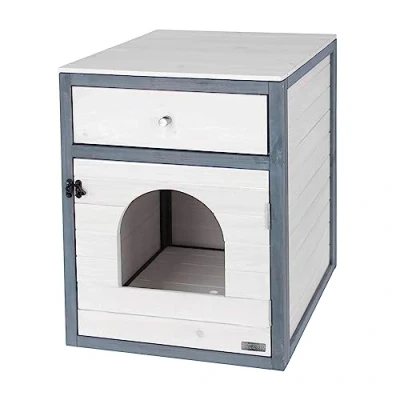 Abbildung von KERBL Katzenschrank Ida (Katzenmöbel in Weiß &amp; Grau, 64 x 57 17,5 cm Katzenversteck) 81569