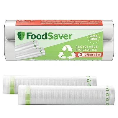 Abbildung von FoodSaver Vakuumierrollen recycel und wiederverwendbare Lebensmittelbeutel halten Lebensmittel bis zu 5x länger frisch BPA frei 2 Rollen,für Gefrierschrank zum Garen (28 cm x 3 m)