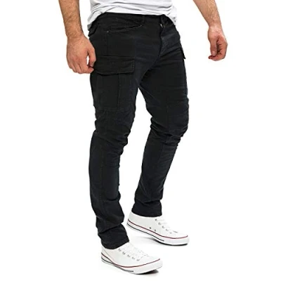 Abbildung von Yazubi Jayden Cargo Jogging Hosen Slim Fit Herren Cargohosen Männer Stoffhosen, Schwarz (Black 4008), W32/L34