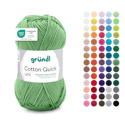 Abbildung von Gründl Wolle Cotton Quick uni dünne zum Häkeln Strickgarn Häkelgarn Glänzend und hautfreundlich 100% Baumwolle 1 Knäuel 50 g / 125 m Nadelstärke 3 4 salbei