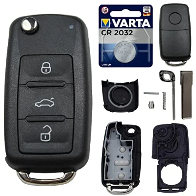 Abbildung von Repair Reparatur Satz Auto Schlüssel Austausch Gehäuse mit 3 Tasten + Rohling Batterie kompatibel für VW Golf UP Polo T5 Caddy Tiguan Beetle EOS Jetta
