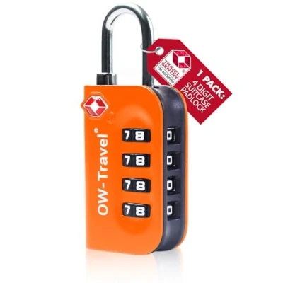 Abbildung von OW Travel Zahlenschloss 4 Stellig Kofferschloss Vorhängeschloss Gepäckschloss Sicherheitsschloss Diebstahl Sicheres Lock TSA USA Schloss Zahlencode für Reise Koffer Spind Rucksack Luggage:1 Orange