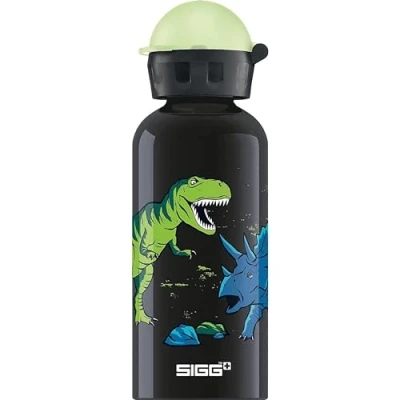 Abbildung von SIGG Alu Trinkflasche Kinder KBT Glow Dinosaurs Leuchtet im Dunkeln Auslaufsicher &amp; Bruchsicher Federleicht BPA frei Klimaneutral Zertifiziert Sport Schule Schwarz mit Dinos 0,3L