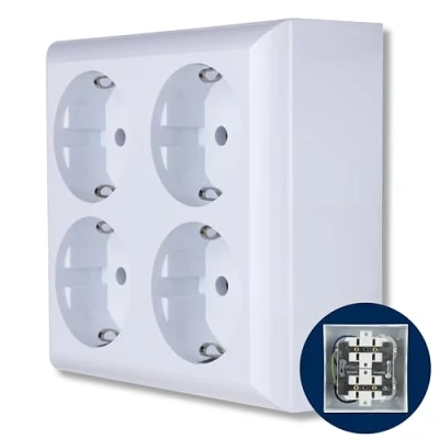 Abbildung von REV Steckdose Aufputz 4fach, 110x110x43mm, Mehrfachsteckdose für Aufputzmontage, 16A, 230V , IP20, weiss