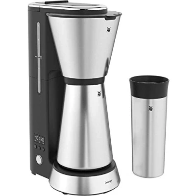 Abbildung von WMF Küchenminis Aroma Filterkaffeemaschine klein mit Thermoskanne, 870 Watt, Thermobecher to go, kleine single Kaffeemaschine Timer, cromargan matt