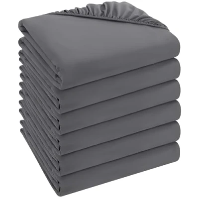 Abbildung von Utopia Bedding 6er Set Spannbettlaken 90 x 200 cm Grau Gebürstete Mikrofaser Spannbetttuch 35 Tiefe Tasche