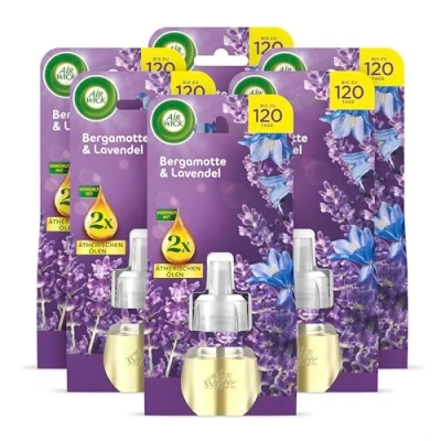 Abbildung von Air Wick Duftstecker Nachfüller Duft: Bergamotte und Lavendel Floraler Raumduft für die Steckdose 6x 19ml Duftölflakon