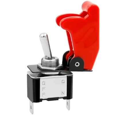 Abbildung von Heschen Metall Kippschalter Flick Flip, 12V 20A, SPST, EIN/AUS 2 Positionen, polig, mit wasserdichter Kappe (Roter Kappe)
