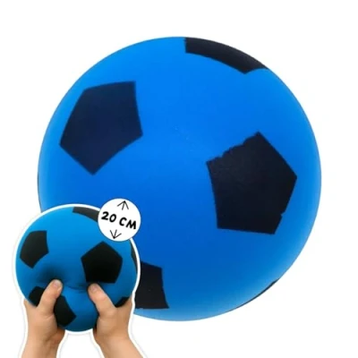 Abbildung von alldoro 63105 Schaumstoffball, im Fußball Design, für Kinder ab 18 Monaten, drinnen und draußen, Blau, 20 cm, 153 g