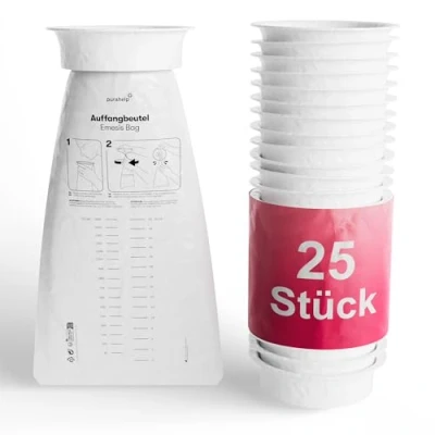 Abbildung von Spuckbeutel 1500 ml (25 Stück) Kotzbeutel mit Ring Kotztüten für Auto &amp; Kinder Praktische Spucktüten Reisen Notfälle Robuste Brechbeutel Unterwegs