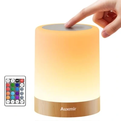 Abbildung von Auxmir Nachttischlampe Nachtlicht Touch Dimmbar, Tischlampe mit 13 Farben 5 Helligkeiten 4 Modi, LED Lampe USB Aufladbar Timing Funktion, Tragbar für Schlafzimmer Wohnzimmer Kinderzimmer