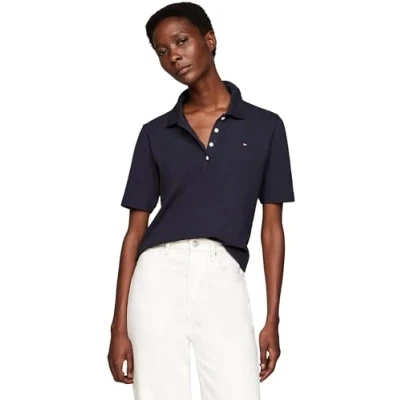 Abbildung von Tommy Hilfiger Damen Poloshirt Kurzarm Regular Fit, Blau (Desert Sky), S