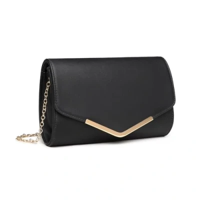 Abbildung von Miss Lulu Clutch Damen Tasche Abendtasche Kettentasche Schultertaschen Party Handtasche Crossbody für Hochzeit Freizeit Date klein Umhängetasche (Schwarz)
