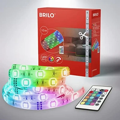 Abbildung von BRILONER Leuchten 10m LED Band, dimmbar, Strip RGB, Streifen 300xRGB 0,08W, selbstklebend, weiß, 10.000x10x2,5mm (LxBxH), 2024 300