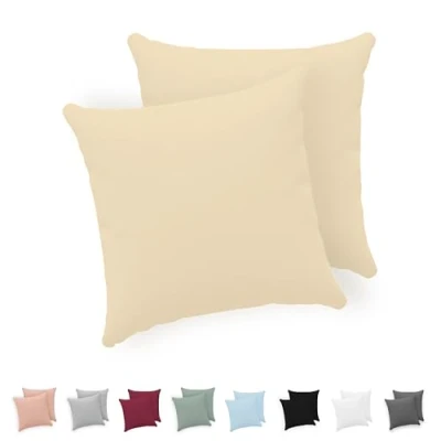 Abbildung von Twinzen® Kissenbezug 40x40 (2er Set) 100% Jersey Baumwolle 150 GSM Kissenbezüge Beige Für cm Kissenhülle mit Reißverschluss Oeko Tex Zertifiziert