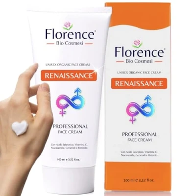 Abbildung von 100 ml. Bio feuchtigkeitsspendende Gesichtscreme mit Hyaluronsäure und Vitamin C. Anti Age Hyaluron Feuchtigkeitscreme für Männer Frauen. Falten Effekt Gesichtspflege