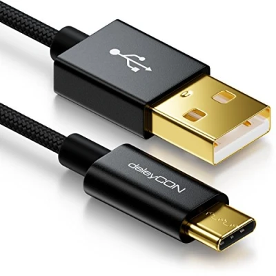 Abbildung von deleyCON 0,5m USB C Kabel Ladekabel Datenkabel Nylon + Metallstecker auf A Kompatibel mit Apple Samsung Google Huawei Xiaomi Tablet Laptop PC Schwarz