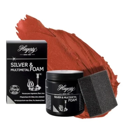 Abbildung von Hagerty Silver Foam Schaumreiniger 185g I Effektive Pflegepaste für Silber Metall Zinn Edelstahl Chrom Putzmittel erneuerten Glanz inkl. Schwamm