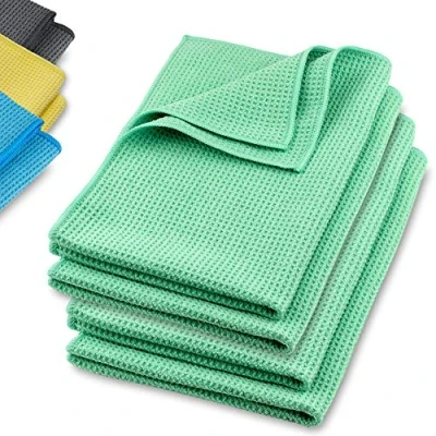 Abbildung von ELEXACLEAN Mikrofaser Trockentuch, Premium Waffeltuch (4 Stück, 60x40 cm, Grün) superweiche Qualität für Auto, Glas, Küche, Geschirr, Bad