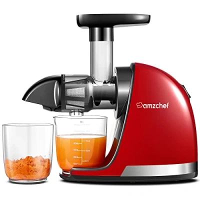 Abbildung von AMZCHEF Entsafter Gemüse und Obst Testsieger Slow Juicer mit Rückwärts Kau Funktion Zartes Zerkleinern ohne Filtern Saftpresse Elektrisch Bürste 2 Tassen Kirschenrot