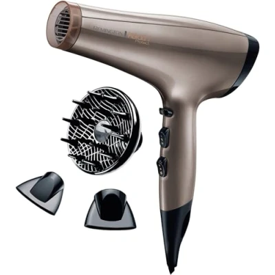 Abbildung von Remington Haartrockner [leistungsstark &amp; schonend] Ionen Keratin (2200 W, 130 km/h Luftstrom, 3 Stylingaufsätze angereichert mit Mandelöl, Heiz 2 sep. Gebläsestufen, Abkühlstufe) AC8002