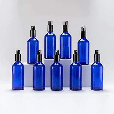 Abbildung von YIZHAO Blau Sprühflasche 100ml, Klein Glas mit Zerstäuber, für Ätherisches Öle, Kosmetik, Parfüm, Reinigung, Reiseflasche, Apotheker, Set 9Pcs