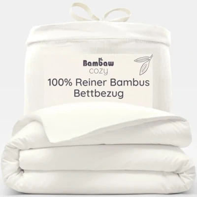 Abbildung von Bambaw Bettbezüge Elfenbein Bettdeckenbezug 135x200 cm Bettwäsche Bambus Allergie Kühlende Besser Schlafen