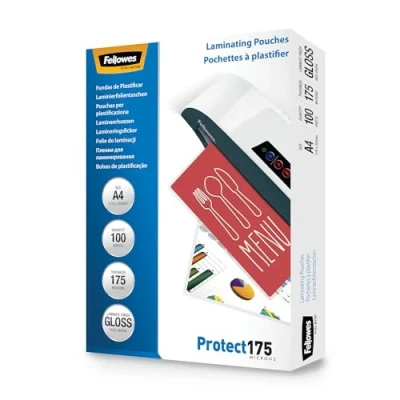 Abbildung von Fellowes Laminierfolien A4, 175 Mikron (2 x mic), glänzend, 100 Stück