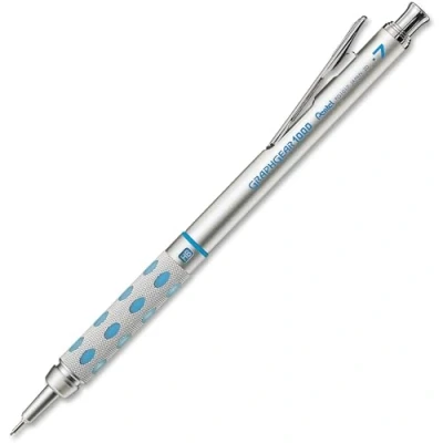 Abbildung von Pentel PG1017C PG1017 C GraphGear1000 Druckbleistift 0,7 mm Strichstärke, Edelstahlgehäuse mit Härtegradindikator, duale Griffzone, voll versenkbare 4 Minenführung, Radierer (Z2 1N), 1 Stück