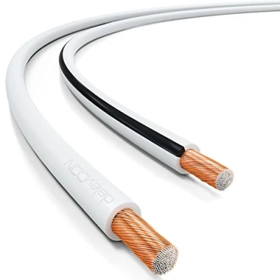 Abbildung von deleyCON 50m Lautsprecherkabel 2x 2,5mm² Boxenkabel CCA Kupferüberzogenes Aluminium 2x50x0,25mm Litze Polaritätskennzeichnung Weiß