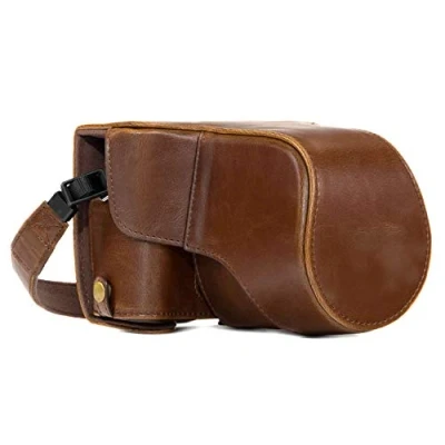 Abbildung von MegaGear MG982 Ever Ready Leder Kamera Case mit Trageriemen kompatibel Fujifilm X T30, T20, T10 (16 50mm / 18 55mm Lenses) Dunkelbraun