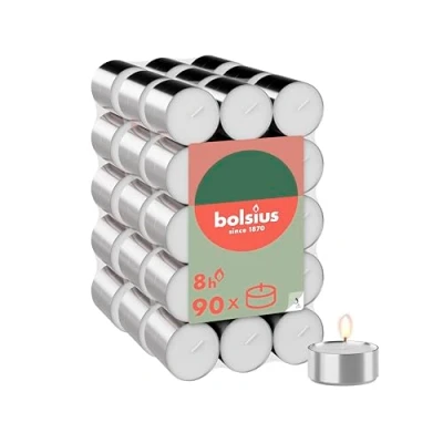 Abbildung von Bolsius Großpackung Teelichter 90 Stk. 8 Brennstunden Weiß Länge Brenndauer Dekorative Haushaltkerzen Ohne Palmöl Sauberes Abbrennen