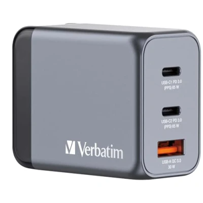 Abbildung von Verbatim GaN Charger 65 W, 3 Ports USB C Ladegerät, Power Adapter mit 2 x und 1 A, Schnellladegerät als Mehrfachstecker, für Apple MacBook, Notebook, iPad, iPhone, Samsung Co