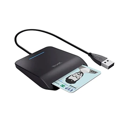 Abbildung von Trust Primo DNI Kartenlesegerät Personalausweis, Smartcard Leser, Konform mit FIPS 201, TAA und ISO 7816 Klasse A, B, C, Card Reader, 100 cm USB Kabel, Plug &amp; Play, Schwarz