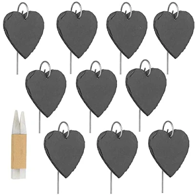 Abbildung von Dimoxii 10er Pflanzschilder aus Schiefer Pflanzenschilder zum Beschriften Pflanzenstecker Set Kräuterschilder (Herzförmig)