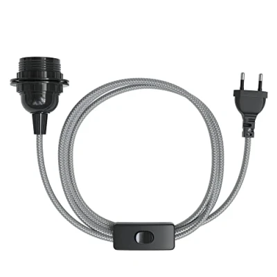 Abbildung von EAZY CASE Lampenfassung E27 mit Kabel aus Stoff [MIT SCHALTER] Fassung Schalter Lampenkabel Glühbirne DIY Stecker