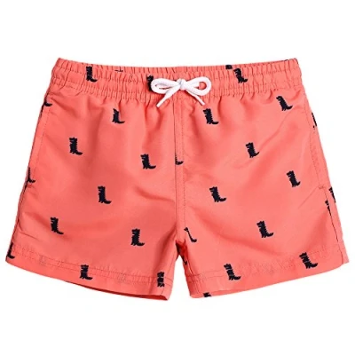 Abbildung von MaaMgic Kleine Jungen Badeshorts Schnelltrocknend Boardshorts mit Mesh Futter Taschen und Verstellbarem Tunnelzug MEHRWEG, 3 4 Jahre alt, Dinosaurier Orange