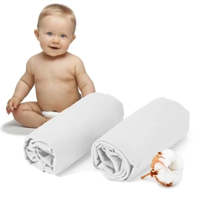 Abbildung von Dreamzie 2er Set Spannbettlaken 60x120 70x140 cm Oeko Tex Zertifiziert, 100% Baumwolle, atmungsaktives Spannbetttuch Jersey Baby, 150 g/m² Weiß