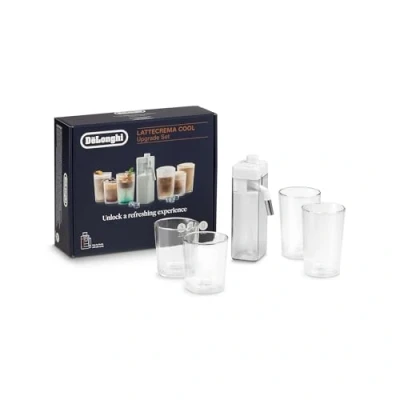 Abbildung von De&#039;Longhi LatteCrema Cool Upgrade Set DLSC032 für Rivelia &amp; Primadonna Aromatic (EXAM440.55 ECAM630.55), 6 kalte Rezepte, Milchbehälter, 4 Thermogläser (400ml 480ml), Rezeptbuch