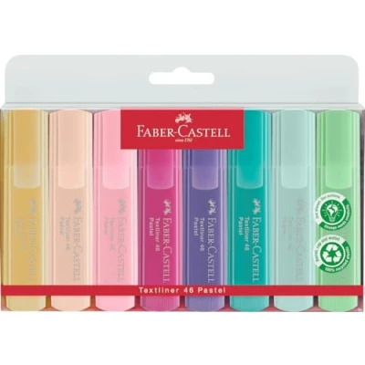 Abbildung von FABER CASTELL 154681 Textmarker Set TL 1546, 8er Etui, Pastell Farben, mit langlebiger Keilspitze, Strichbreite 1 5 mm