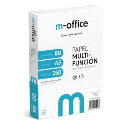 Abbildung von A5 Papier, 80 g, Packung mit 250 Blatt, Multifunktionspapier für Inkjet und Laserdrucker, Blätter, 148 x 210 mm, ideal Büro Zuhause · m office (250 Blatt)