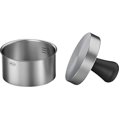 Abbildung von RÖSLE Burgerpresse PRO, Hochwertige Fleischpresse zum einfachen Formen von Burgerpatties, Edelstahl 18/10, 11 cm, Spülmaschinengeeignet, 12 x 9 cm