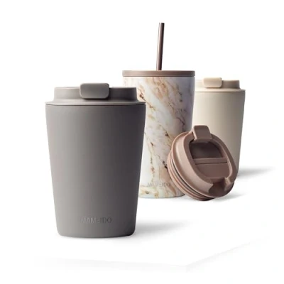 Abbildung von MAMEIDO Thermobecher 350ml, 470ml &amp; 700ml dichter Kaffeebecher to go aus Edelstahl doppelwandig isoliert, auslaufsicher Coffee Becher warmhaltend (Taupe Grey, 0,35l)