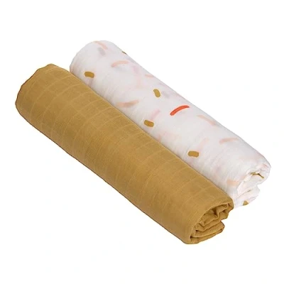 Abbildung von LÄSSIG Baby Puckdecke Spuckdecke Pucktuch Mulltuch 2er Set Baumwolle 120 x cm /Heavenly soft Swaddle XL Little Mateys spicy orange